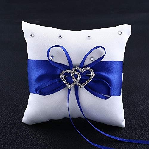 Yosoo 20cm × 20cm Bridal Bridal Wedding Pocket Ring Almotador de almofada com decoração de corações duplos, azul