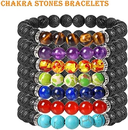 Yission 7 Chakra Bracelets Lava Stone Bracelete Aromaterapia Essential Bracelelet Ansiedade Calma meditação calmante Meditação