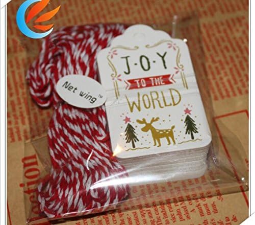 50pcs Tags de Natal com String Festival Joy to the World Elk Kraft Paper Tags Diy Cartão Tags de papel rotulado como marcador