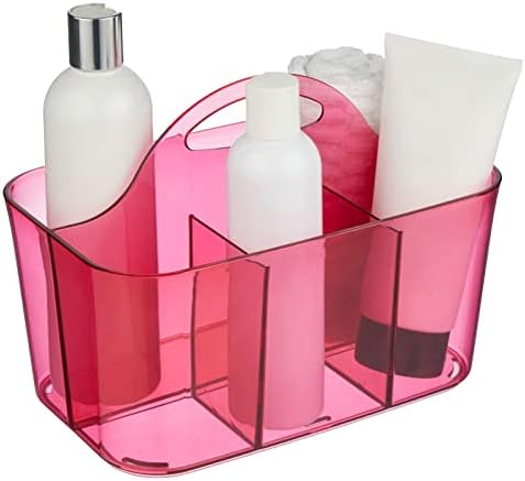 Mdesign pequeno portátil cesto portátil Caddy Organizador com alça para dormitório, banheiro, prateleira, gabinete; Segura sabão, shampoo, condicionador, pentes, pincéis, coleção Lumiere, tonalidade rosa escuro