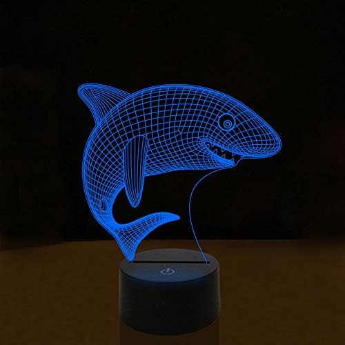 Jinnwell 3D Shark Night Light Lâmpada Ilusão 7 Cores Touch Touch Table Tabel Decoração de Natal Presente de Natal com acrílico Base
