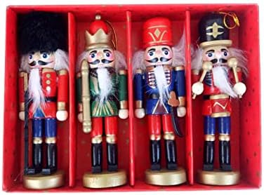 Quatro peças Conjunto de British Style 12cm de madeira de madeira, pingente de decoração de soldados de marionetes, conjunto de decoração de Natal, decoração de Natal