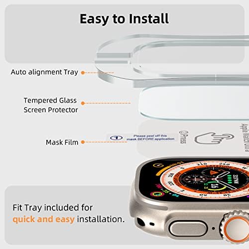 AmaneCer para Apple Watch Ultra Case + Apple Watch Ultra Tempered Glass Screen Protector, 360 Protetor Protector Cober