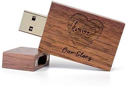 USB 3.0 Flash Drive 64 GB com caixa de fotos - gravada com 'nossa história' e design de coração, para aniversário, casamento