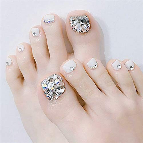 FSTREND 24pcs strassões Fake Poneenails Glitter Silver Tampa completa acrílica unhas falsas para os dedos Falsos unhas Pressione