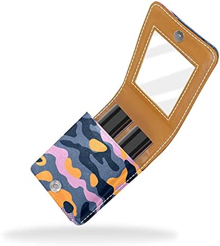 Caixa de batom de maquiagem para o organizador de batom portátil de CamouflageBackground Outside com Mini Saco de maquiagem Mirror