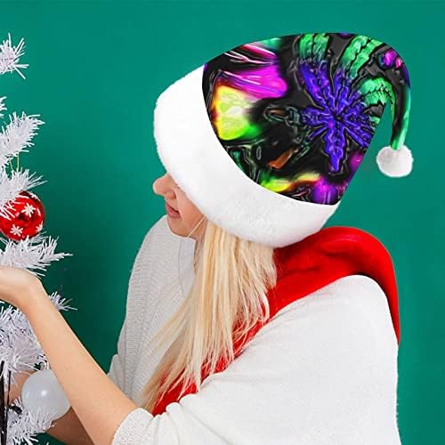 Tripppy Psychedelic Weed Plexh Christmas Hat de Hats de Papai Noel e Belos Chapéns com Brim de pelúcia e Decoração
