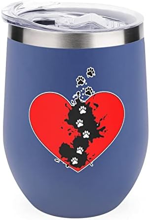 Pata de cachorro imprime xícara de garrafa de coração com tampa com copo de capa de aço inoxidável isolado de aço duplo de parede dupla de escritório