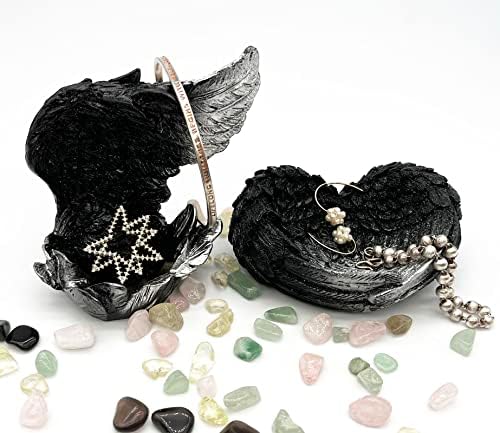 Fzbhro anjo asas jóias bandeja de joalheria coração buginket prato decorativo titular titular de armazenamento de anel exclusivo de resina de resina para mulheres preto