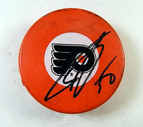 Sergei Bobrovsky 50 Sign Philadelphia Flyers NHL Orange Hockey Puck Auto JSA 8 - Pucks de NHL autografados