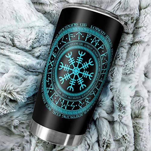 Bojianzzha Viking Rune Compass em aço inoxidável Tooxinho térmico A vácuo Copa Isolada Copa Viagem de Viagem de Caça de Café para Adulto/Crianças 20 oz White5 20oz