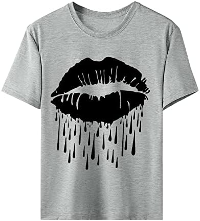 Camisas de lábios para mulheres Crewneck GRAPHIC TEE GRAPHIC 2023 Summer Manga curta Camiseta casual Blusa e tops de mulheres