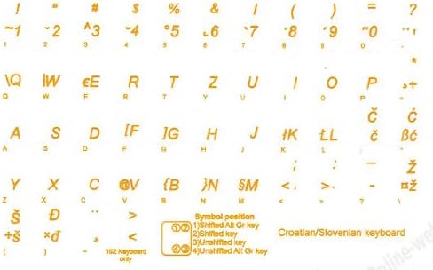 Etiqueta de teclado croata com letras amarelas transparentes para laptops de computador desktop