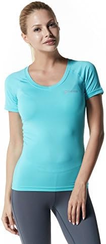 Camisetas de treino de manga curta feminina da TSLA, camisetas de decote em V Wicking de umidade seca, camiseta esportiva camiseta