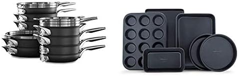 Calphalon Premier Space Saving Pots e Palhetas, Bakeware Black & Unstick, de 15 peças, 6-PC, 6-PC