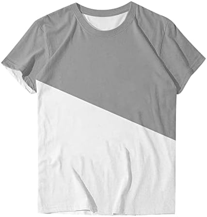 T-shirt de mangas curtas para mulheres Moda Color Block Redonda Slim Fit Tees Shirt Summer Summer Casual Blouse Tops