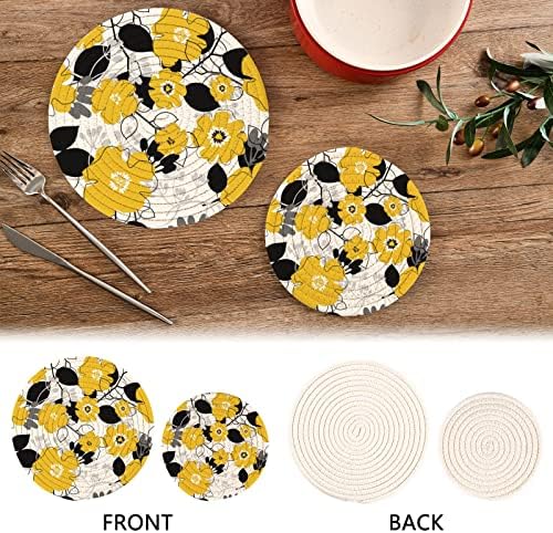 Trivetas de flores amarelas para pratos quentes suportes de panela Conjunto de 2 peças almofadas quentes para algodão de cozinha