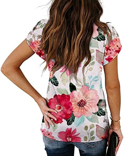Tops femininos de verão T camisetas casuais v lacunas florais de pesco