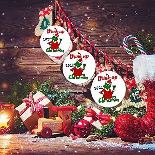 2022 Decorações de enfeites de Natal, decorações de parede de Natal impressas em 2 lados, decorações redondas de cerâmica