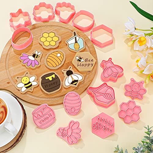8 PCs Cutters de biscoitos de insetos com selos de punção Conjunto 3D Butterfly Bee Shape Biscoit Cutter Funny Cartoon Cookie