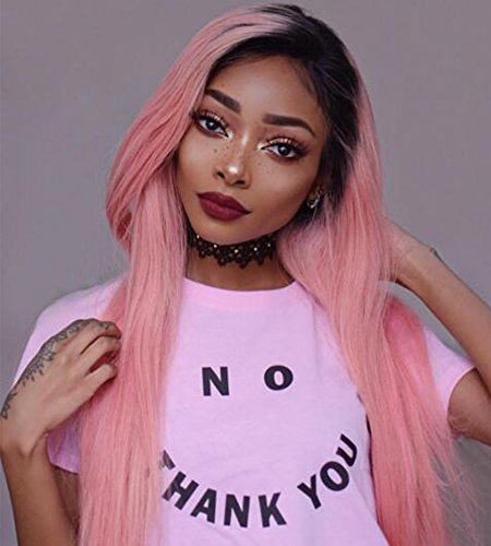 Krn Full Lace Afro -American Human Human Lace Front Wigs ombre rosa cor de cabelo liso com cabelo para mulheres