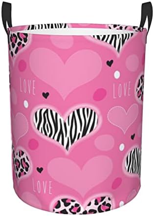 Pink Love Love Heart Impresso a cesta de lavanderia Circular Circular Roupas Balde de armazenamento Necessidades diárias Bolsa