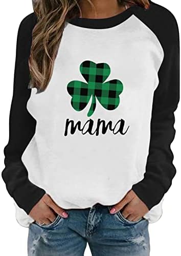 Saint Patricks Dia Rodada para Mulheres Coração Funnamente Crew Crew Plus Size Holiday Splicing T-Shirt