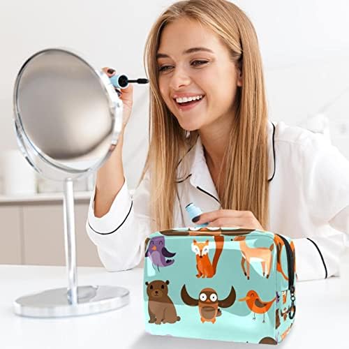 Bolsa de maquiagem à prova d'água, bolsa de maquiagem, organizador cosmético de viagem para mulheres e meninas, desenho animado animal de raposa coruja de coelho