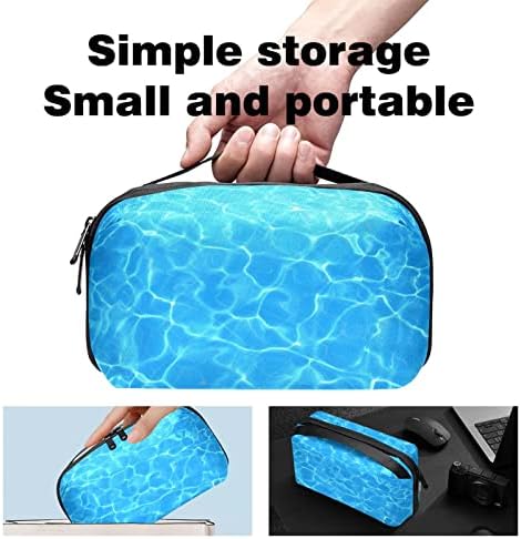 Carteira de bolsa de bolsas de viagem de caixa de transmissão de caixa de transmissão de caixa USB Acessório com zíper, ondas de água azul