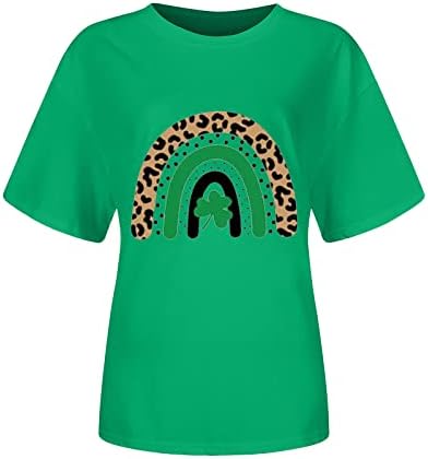 St Patricks Dia Mulheres Teses Lucky Shamrock Leopard Rainbow Camisa de manga curta Saint Pattys Clover Tops engraçado Tee Blouse