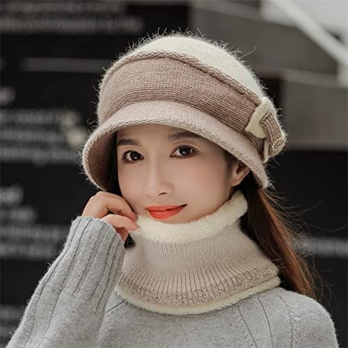 Lenço de chapéu de malha de inverno feminino com lã de lã de lapidação de chapéu de esqui chapéu