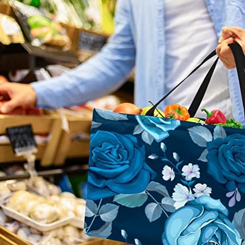 Reutilização de compras reutilizáveis ​​Blue Rose Flowers Portable Dobring Picnic Grocery Bags