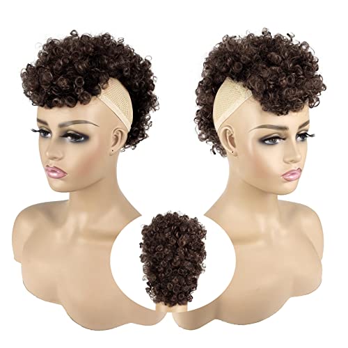 Cabelo uamy Afro Puff Mohawk rabo de cavalo com franja Jerry Curly Non Authating Synthetic Fauxhawks Afro Puff Bun Rail de rabo de cavalo curto Afro Cabelo cacheado Bane