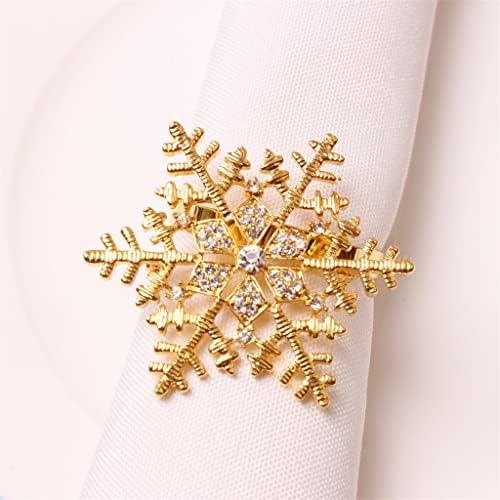 Zhuhw 12 peças Tabela criativa Decoração de neve Snowflake Buckle Diamond Napkin Ring Ring Gold Snowflake Anel