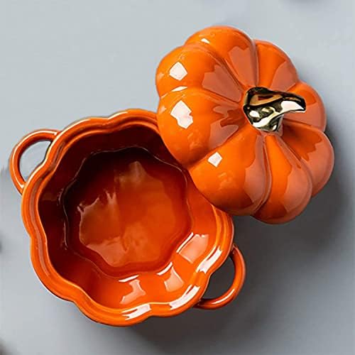 Fyueropa Ceramic Pumpkin Bowl, caçarola individual, assadeira para panos de forno com tampa 14 oz - conjunto de 2