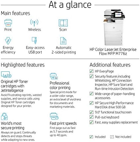 HP Color LaserJet Enterprise Flow Multifunction M776Z All-In-One sem fio Duplex impressora com JetIntelligence
