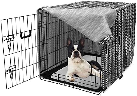 Capa de caixas de cães em preto e branco de Ambesonne, moderno minimalista futurista do Triângulo Quadrado do Triângulo Quadrado, Fácil de usar capa de canil para animais de estimação para cachorros de cachorros, gatinhos, 18 polegadas, branco preto branco