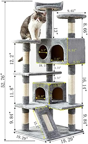 Torre de gato, 52,76 polegadas de gato com sisal scratching tábio, torre de gato de gato com plataforma acolchoada, 2