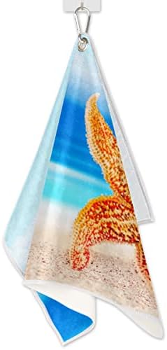 Summer Sandy Beach Starfish Seashell （19） Toalha de golfe para sacos de golfe com clipe para acessórios de golfe masculinos