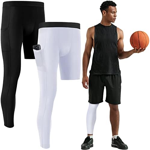 2 pacotes 3/4 de uma perna de uma perna de calças de compressão unissex camada de base atlética para esportes de basquete