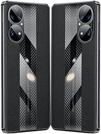 Capa de capa de telefone Couro + estojo de fibra de carbono projetado compatível com Huawei Honor 50 SE com proteção contra a câmera, caixa de proteção de proteção à prova de choque de corpo inteiro Mangas finas magras de mangas