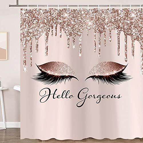 Hello Liberous Chuvery Cortina para banheiro, cílios unicórnios rosa rosa rosa glitter de ouro cortinas de banho, cortina