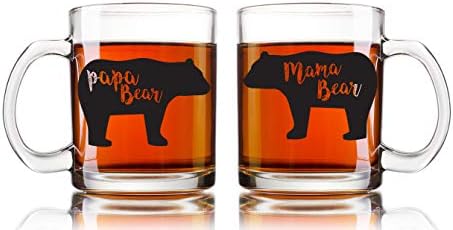 Aw Mama Mama Bear, Papa Bear Casal Caneca - Caneca de Casal Funny - 13oz Caneca de Coffee de Vidro - Conjunto de Canecas