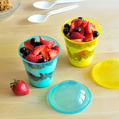 Youngever 7 conjunta xícaras de iogurte de plástico, copos de sobremesa de plástico reutilizáveis ​​com inserções e tampas