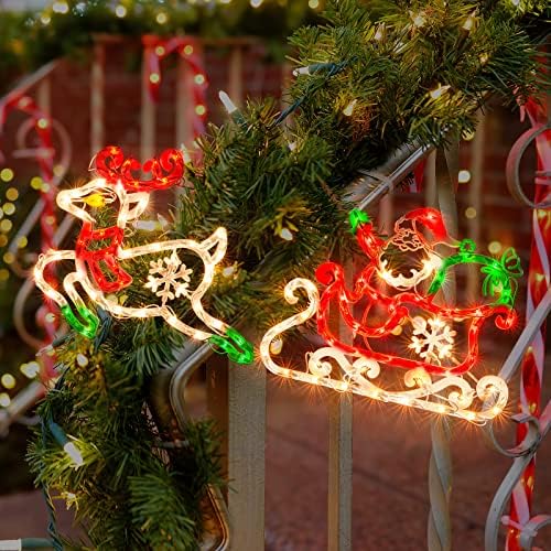 Papai Noel iluminado LAMPHOME em trenó com renas da janela de Natal decoração de janela de Natal Silhouette Decorações Decorações de Janelas para Natal, Festa, Casa, Pátio