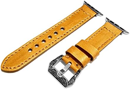 Nickston Gold escovado banda de couro genuíno compatível com Apple Watch Ultra 8 7 6 SE 5 4 3 2 1 série 38mm 40mm
