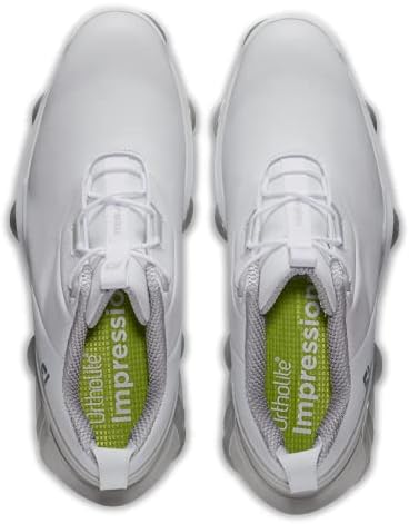 Footjoy Men's Tour Alpha Golf Sapato, branco/cinza/limão, 10,5 x-lar