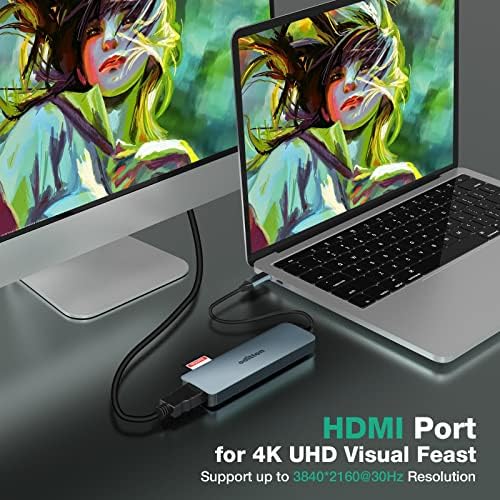 USB C Hub, Oditton USB C Adaptador MacBook Pro / Air iPad Pro 6 em 1 com saída 4K HDMI, porta PD 100W, 2 USB 3.0, slot