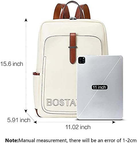 Mochila de laptop de Bostanten para mulheres e backpack para mochilas de laptop de couro feminino 15,6 polegadas Bolsa de trabalho de computador Casual Daypack White