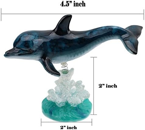 Dolphin em estátua de base de coral azul branca vidrada ~ Wiggles Jiggles Sea Creature Dolphin na estatueta de recife de coral em uma